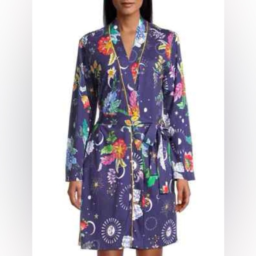 Johnny Was Purple Floral & Celestial Satin Robe - Picture 12 of 12